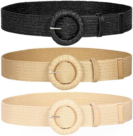 WHIPPY Set of 4 Straw Woven Elastic Stretch Waist Belts for  display picture 3