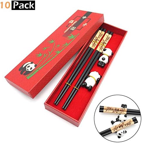 パンダホルダー付きかわいいパンダ箸 再利用可能な木製箸ケース付き 中国製箸 結婚記念日 誕生日 パンダ人への素晴らしい贈り物 ブラック 19 Inch Panda 2pc P05