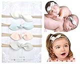 Rabbit Ears Faux Leather Bow - Soft & Stretchy Headband for Baby, Toddler, Girls, Set of 4 (Pastel)