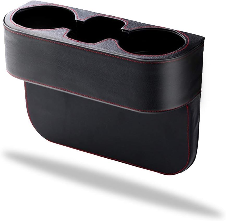 Coin Side Pocket Console Side Pocket Leather Cover Car Cup Holder Auto Front Seat Organizer Cell Mobile Phone Holder (Black 1 Pack)