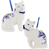 Porcelain Delft Blue Cat Ornament Set Of 2 for Christmas