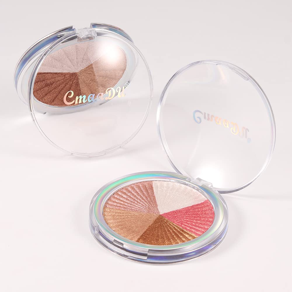 AMY'S DIARY Highlighter Makeup Contour Palette, 5 Shades White Pink Shimmer Face Illuminator, Blush and Makeup Highlighter Palette