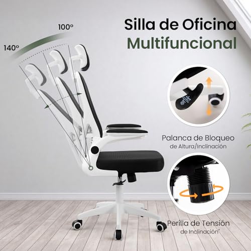 OSLIFE Silla Oficina con Altura Ajustable，con Función de Bloqueo de Inclinación Silla Ergonomica Escritorio，Respaldo Alto, Soporte Lumbar, Reposacabezas Ajustable, con Ruedas Silla Gamer (Negro).