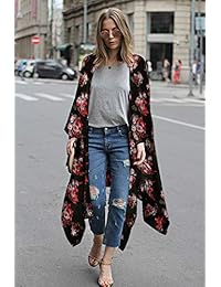 Temporada Oversize Chiffon de la dama floral Kimono suelto chaqueta de punto Cover Up