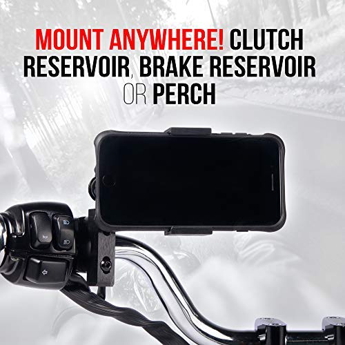 Brake/Clutch Reservoir Motorcycle Phone Mount - TACKFORM Enduro Series Leaders in Perch Mounts - No Modifications to your Bike - All Metal Construction - Spring Loaded One Handed Operation