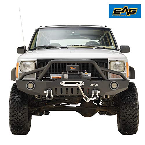EAG Front Bumper with LED Lights and Winch Plate Fit 8401 Cherokee XJ
