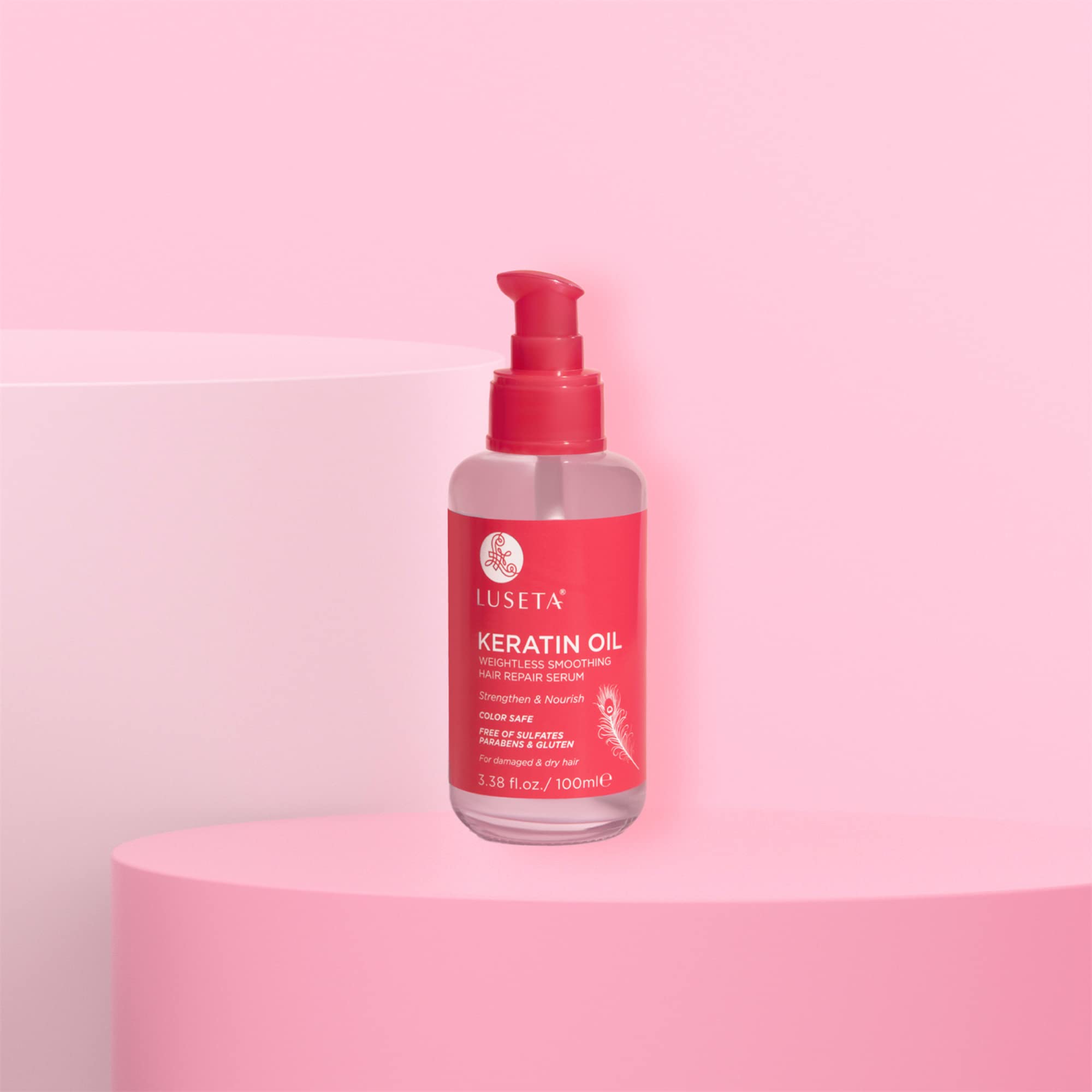 Luseta Keratin Hair Oil Serum for Color Treated Damaged & Dry Hair Strengthening & Nourishing, Keratin Hair Treatment Oil, Free of Sulfates, Paraben and Gluten 3.38 oz