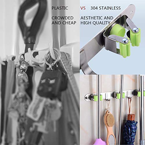 MICOE broom holder wall mount and gardening tool wall hanging tweezers or mop organizer clip on mop rack and garden tool organizer for rake or mop handles H-TBJG01