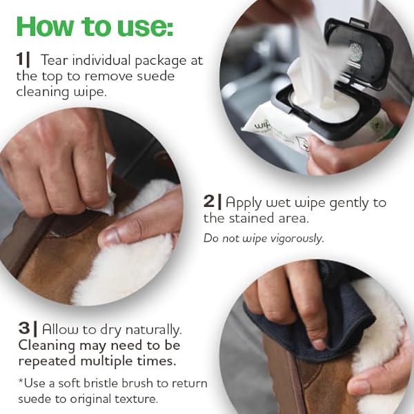 WIPEMATE PREMIUM SUEDE CLEANER WIPES, QUICK WIPES FOR HOME OR TRAVEL, REMOVES DIRT, GRIME & STAINS, CLEANING WIPES FOR SUEDE SHOES, BOOTS, BAGS, ETC. – 30 COUNT