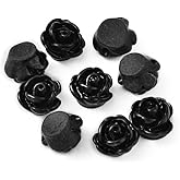 Sparkeads 50pcs 9x7mm Black Rose Beads for Rosary Necklaces Resin Flower Beads Drilled Rose Flower Embellishments for Buddha Mala Jewelry Making Bracelets Earrings Crafts Bead Hole: 1mm