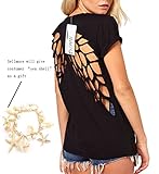 Moonar Summer Scoop Neck Lazer Cut Angel Wings Short Sleeve Casual Tops T Shirt,Small,Black