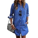 Comemall Women Long Sleeve Loose Denim Mini Dress