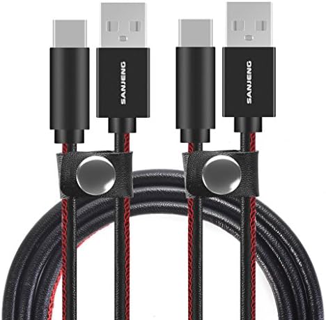 USB Type-C Cable, SANJENG USB 2.0 to USB C Fast Charging Data Transfer Leather Cable/Powerline for Google Pixel XL, Samsung S8 Plus, Nexus 6P, LG G6 G5 V20, HTC 10 and more (2 Pack, 3.3ft 5ft) black