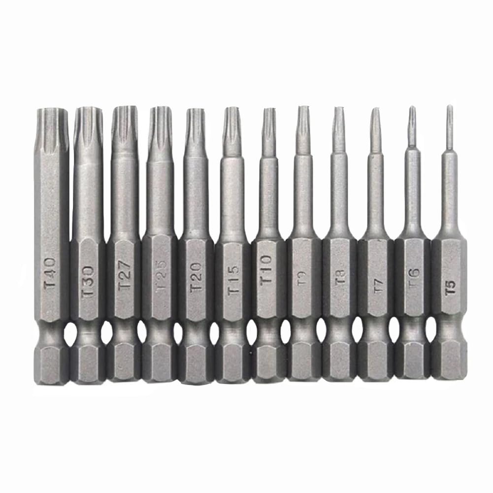 Teocpai Set of 12 Torx Screwdriver Bits Set of Magnetic Steel S2 Star Screwdrivers, 6 Branches Hexagonal Shank 1/4 Inch T5-T40