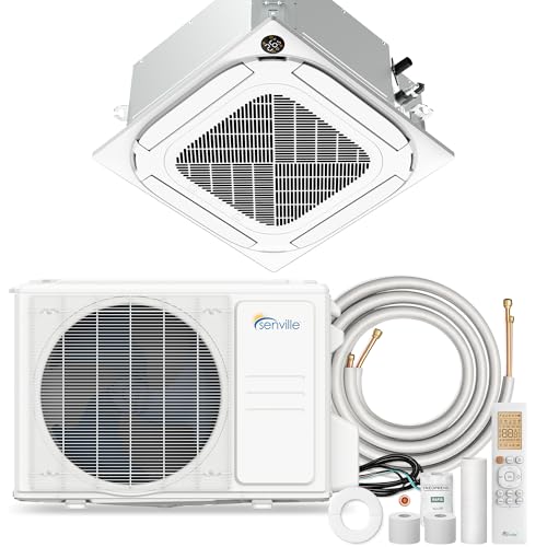 Senville 24,000 BTU Ceiling Cassette Mini Split AC Heat Pump, 18000 BTU, 208/230V, Inverter