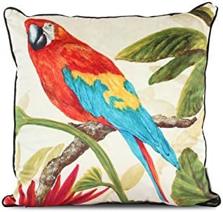 REMSOFT Square 18 X 18 Inches Throw Pillow Hidden Zipper Decor Cushion Covers with Poly Throw Pillow Insert - Animals Birds multicolor birds parrots Scarlet Macaws Pattern(C)
