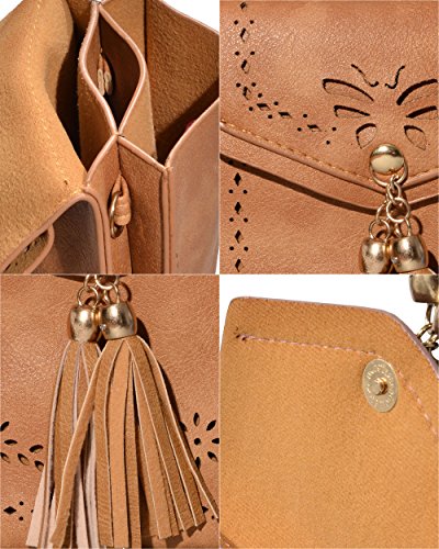 Outrip Women's Small Crossbody Bag Tassel Cell Phone Purse Wallet Shoulder Bag (Brown)