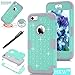 iPhone 5C Case,HKW Bling Rhinestone 3 in 1 Armor Shockproof Diamond Protective Back Case Cover for Apple iPhone 5C with Stylus Pen (Mint Green/Grey) (MA1588)