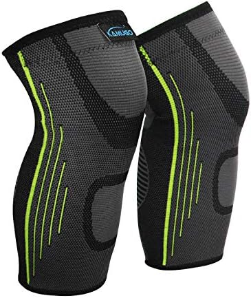 KAMUGO Knee Brace, Compression Sleeve FDA Approved, Support for Arthritis, ACL, Running, Biking, Basketball Sports, Joint Pain Relief, Meniscus Tear, Faster Injury Recovery, 2 Piece (Green L)