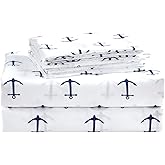 Chezmoi Collection 3-Piece Kids/Teens Nautical Sheet Set - Soft Microfiber White Navy Anchors, Twin Size