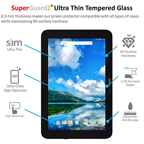 For Ellipsis 10 (Verizon) - SuperGuardZ Tempered Glass Screen Protector [Lifetime Replacement], 9H, 0.3mm, 2.5D Round Edge, Anti-Scratch, Anti-Bubble