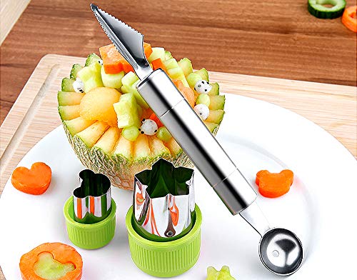 Fruit Vegetable Cutter Shapes Set, Mini Pie and Cookie Stamps Mold(8 pcs) with Melon Baller Scoop ＆ Carving Knife, Stainless Steel, DIY Fun Food Decorating Tools Baking Craft Supplier for Kitchen - Thumbnail 6