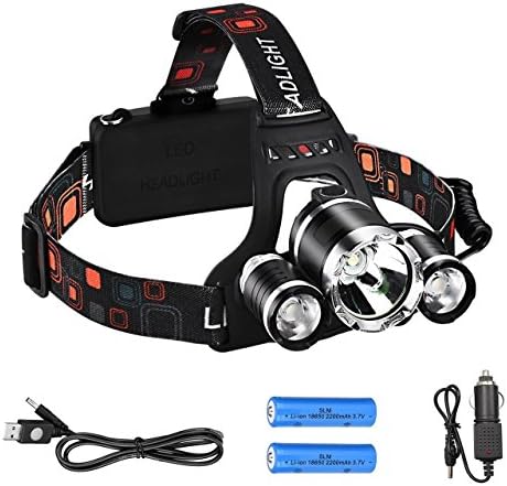 6000 Lumen High Power LED Headlamp by AIQI, Rechargeable 3 CREE XM-L T6 Bright Headlights, Waterproof Head Flashlight Headtorch for Outdoor Camping Hiking Hunting Biking Running