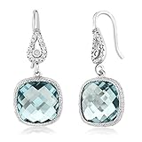 Gem Stone King Sterling Silver Simulated Aquamarine Dangle Earrings For Women (11.00 cttw, 30X12MM Cushion Cut)