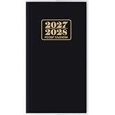 Pocket Calendar 2027-2028, Monthly Purse Planner (6.7" x 3.7") Runs from January 2027 to December 2028, Solid Black Pocket Calendar with PVC Cover for Planning, Organizing, and Office Use