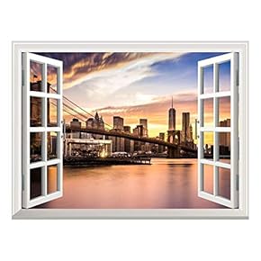 Peel and Stick Wallpapaer -Collage - | Removable Large Wall Mural Creative Wall Decal (36"x48", Brooklyn Bridge)
