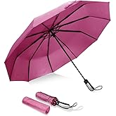 Vedouci USA Folding Umbrella 10 Ribs Compact Travel Umbrella with Teflon Coating, Automatic Umbrellas Anti UV Coating Folding Umbrellas（Pink）