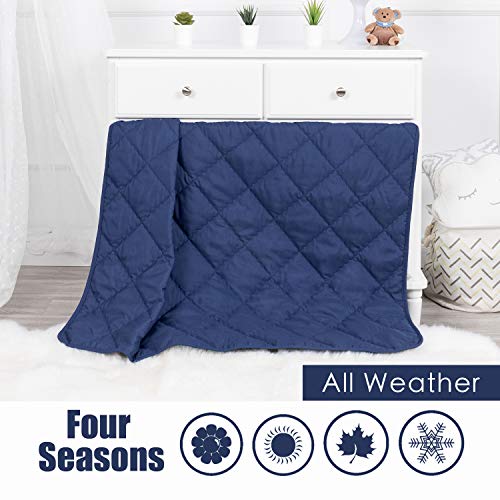 TILLYOU Ultra Soft Microfiber Toddler Quilt- Hypoallergenic Lightweight Baby Quilted Blanket for Boys - 39" x 47" Multi-Use Kids Comforter-Navy Blue - Thumbnail 5