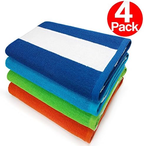 Kaufman Premium Set of 4 Terry CABANA STRIPE, LARGE BEACH AND POOL TOWELS. 100% COTTON