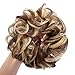 REECHO Thick 2PCS Updo Messy Hair Bun Curly Wavy Ponytail Extensions Hairpieces Hair Scrunchies for Women Girls Color Light Golden Brown with Blonde Highlights