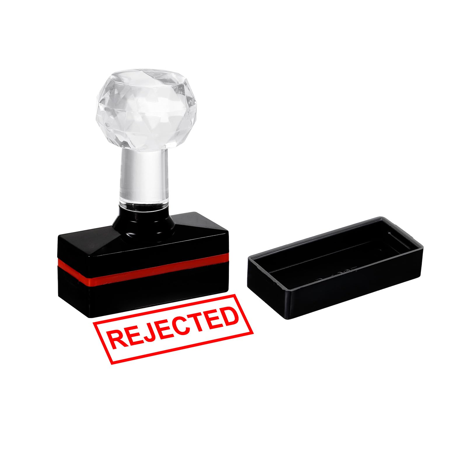 PATIKIL Rejected Stamp Self Inking, Red Ink Office Stamps Pre Inked Message Stamp Refillable Business Stamp, Black