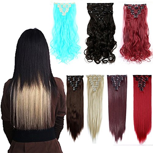 17-26 Inches Straight Curly Wavy Full Head 8 Piece 18 Clip in on Hair Extensions
