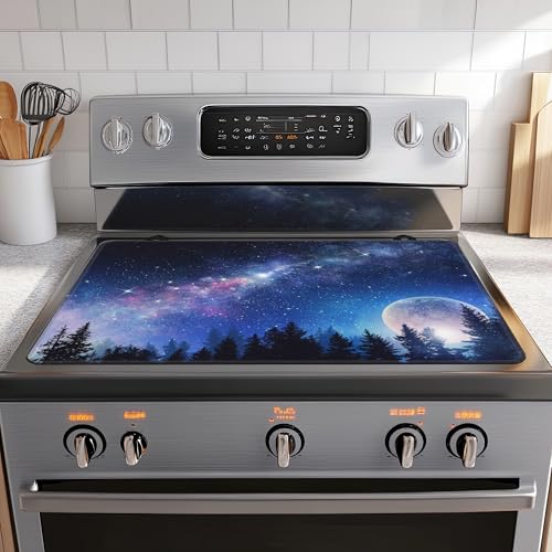 Stove Top Cover for Electric Stove,Starry Sky Forests Extra Thick Rubber Stovetop Protector Mat, Heat Resistant Glass Cooktop Oven Cover 28.5'' x 20.5''