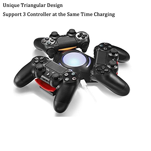 PS4 Controller Charger, Portable Triangle 3 Ports Docking Charging Station Stand with Blue LED Signal Light for Sony Playstation 4 PS4 Slim PS4 PRO #81191 Black - Thumbnail 5
