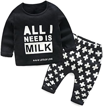 Raptop Newborn Baby Boys Girls 2Pcs Clothes Letter Print Tops Shirt +PantsOutfits Set