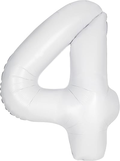 Unique Giant Foil Number 4 Balloon 86 cm Matte White