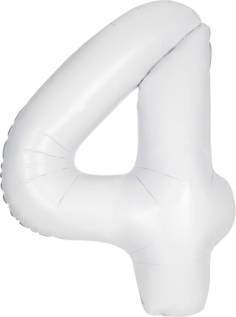 Unique Giant Foil Number 4 Balloon 86 cm Matte White
