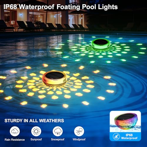 BSgifts Floating Solar Pool Lights, Outdoor LED Floating Pool Lighting with Remote, RGB Color Changing, IP68 Waterproof, Light Sensor Auto ON/Off Suitable for Inground, Above Ground Pools, 2 Pack