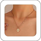 Iaceble Bohemia Evil Eye Coin Necklace Choker Round Evil Eye Pendant Necklace Gold Coin Disc Choker Necklace Turquoise Demon Eye Necklace Paperclip Chain Necklace Jewelry for Women