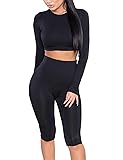 Amilia Womens Sexy Long Sleeve Crop Tops High Waist
