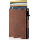 TopMost Genuine Leather Pop Up Wallet for Men, Credit Card Holder, RFID Blocking Ridge Wallets for Men with ID Window, Slim, Minimalist, 5-9 Card Capacity & Cash Slot