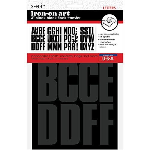 Sei 3" Black Block Flock Iron-on Transfer Letters