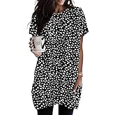Poetsky Summer Womens Tunic Tops for Leggings with Pockets Short Sleeve Casual Long T Shirts S-3XL