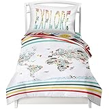 Where The Polka Dots Roam Twin World Map Reversible Duvet Cover Set with 1 Pillowcase for Kids Bedding - Double Brushed Microfiber Does Not Shrink or Wrinkle (68
