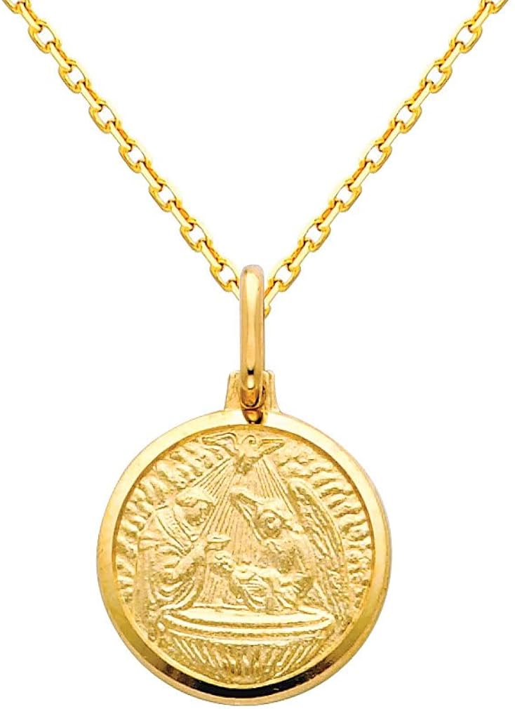 The World Jewelry Center 14k Yellow Gold Religious Baptism Medal Pendant with 1.2mm Cable Chain