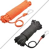 HomTop Magnet Fishing Rope with Carabiner - All Purpose Nylon High Strengte Cord Safety Rope - 65 Feet - Diameter 6mm/8mm - Approximately 1/4